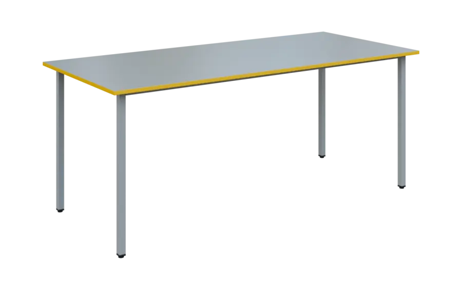 JSB 180N Jídelní stůl 1800 x 800 mm, deska šedá s hranou žlutá odio / podnož stříbrná